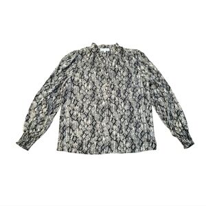 Blousology Snake Print Semi-Sheer Blouse Top Long Sleeve Ruffle Ruched Medium